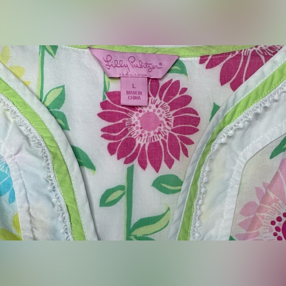 Lilly Pulitzer Natalie 100% Cotton Split Neck Floral Swim Coverup Size Large - Picture 3 of 10